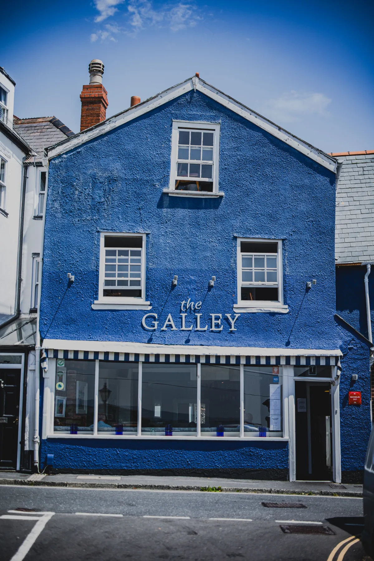 The Galley blue-painted exterior on Fore Street, Topsham
